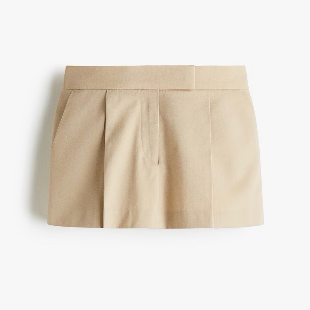 Beige Pleated Mini Skirt